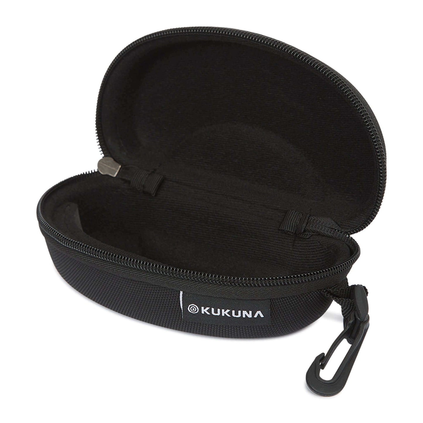 Kukuna® Performance Hard Shell Case interior view, compact nylon zip case for sunglasses with spare lens slot.