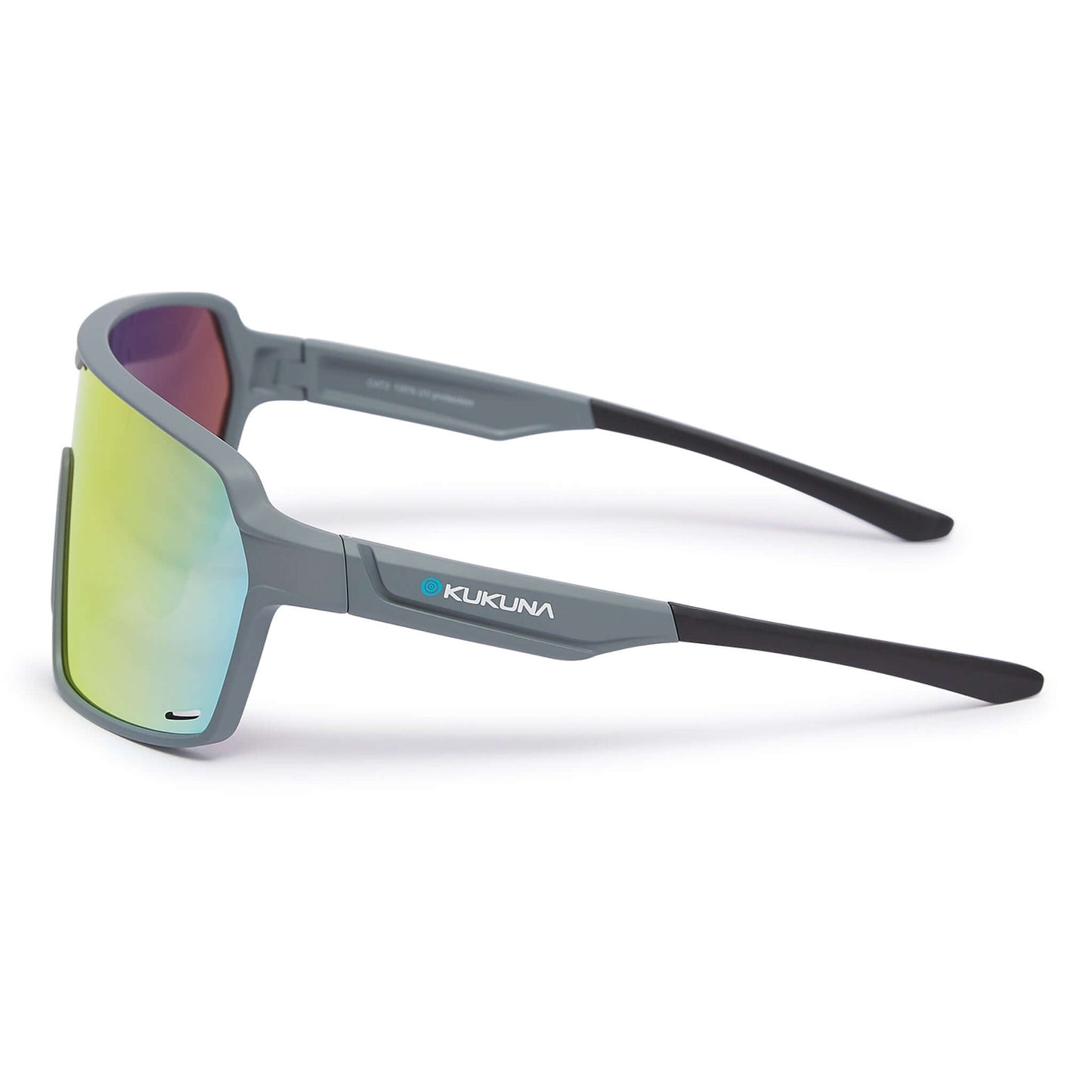 Kukuna® Summit lifestyle sunglasses with a matte grey frame and dynamic red mirror lenses, perfect for bright days.