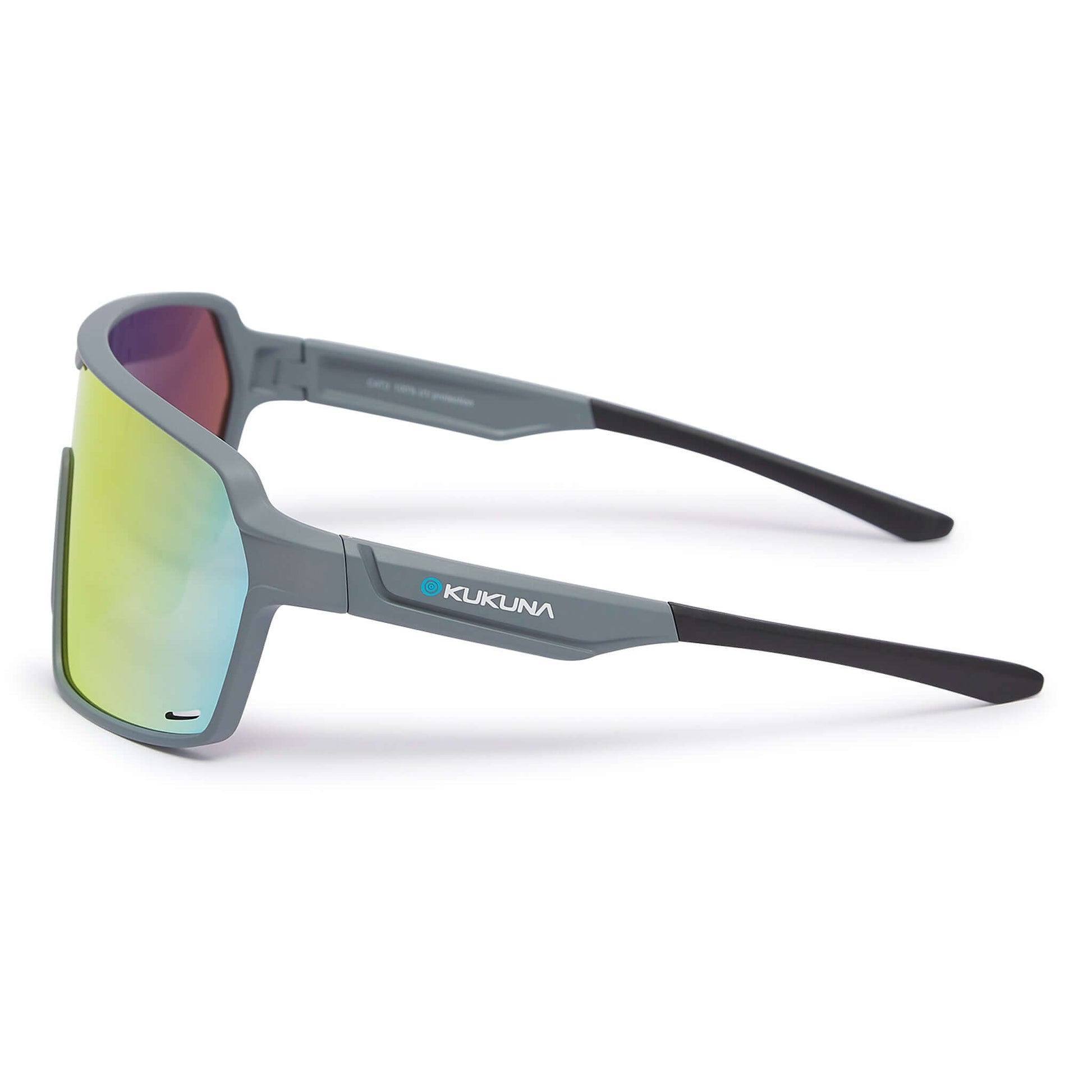 Kukuna® Summit lifestyle sunglasses with a matte grey frame and dynamic red mirror lenses, perfect for bright days.