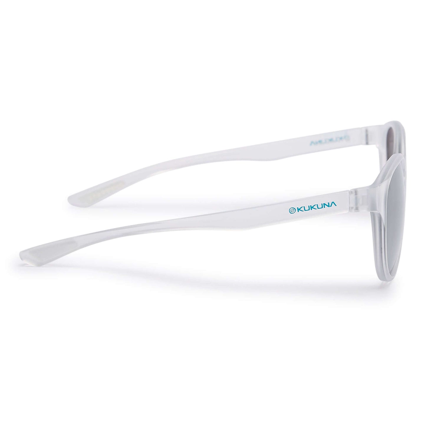 Kukuna® Hope Cove lifestyle sunglasses with clear frosted TR90 frame and grey lens, designed for performance and UV protection.