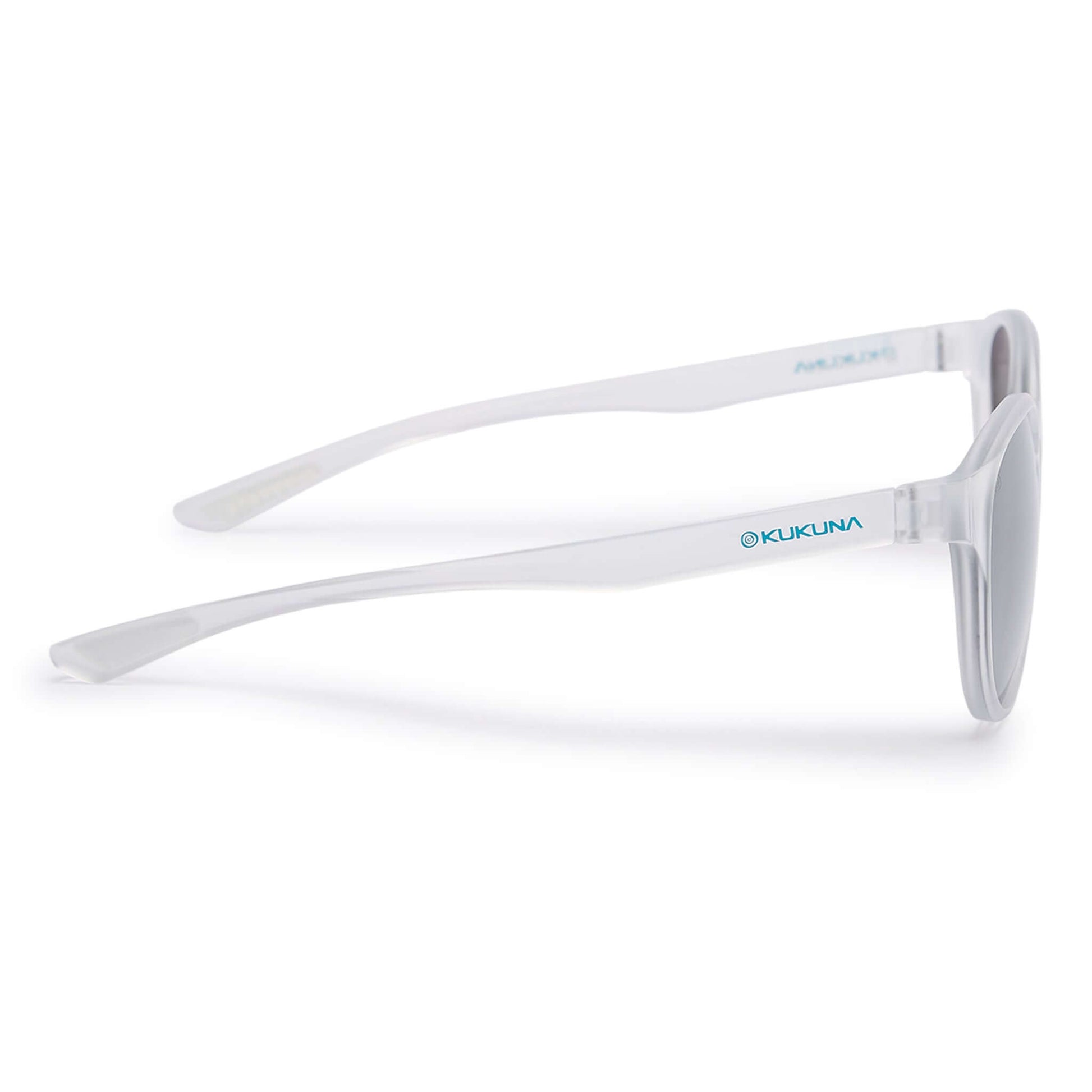 Kukuna® Hope Cove lifestyle sunglasses with clear frosted TR90 frame and grey lens, designed for performance and UV protection.
