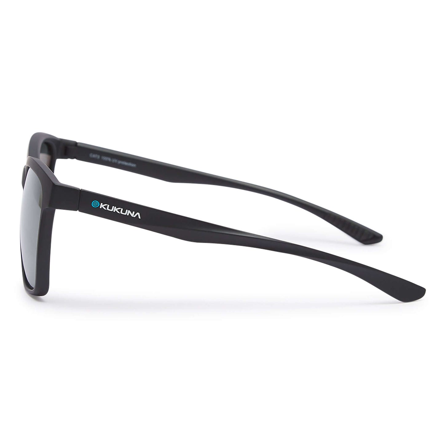 Kukuna® Seaton lifestyle sunglasses with grey lens and matt black TR90 frame, showcasing sleek side profile and modern design.