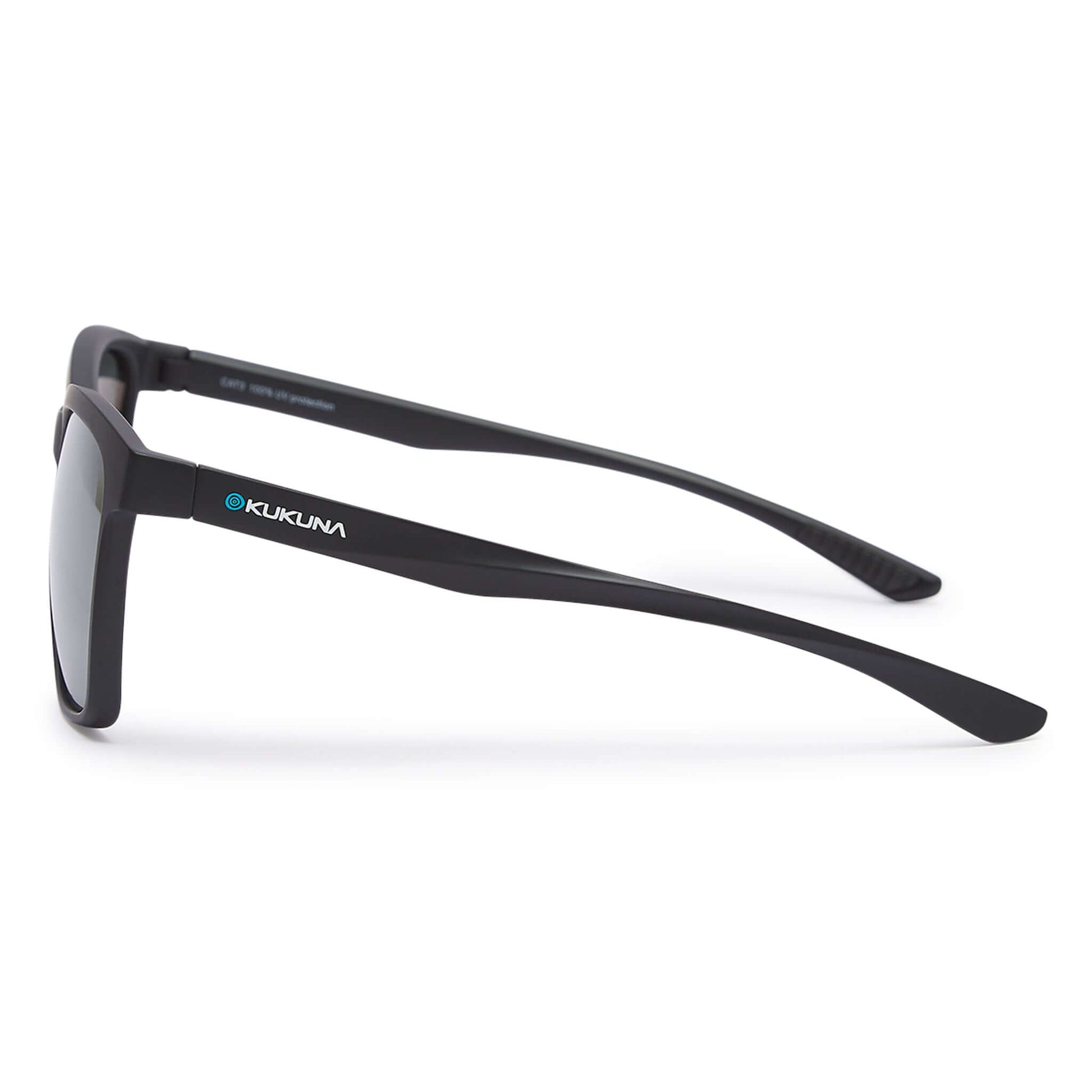 Kukuna® Seaton lifestyle sunglasses with grey lens and matt black TR90 frame, showcasing sleek side profile and modern design.