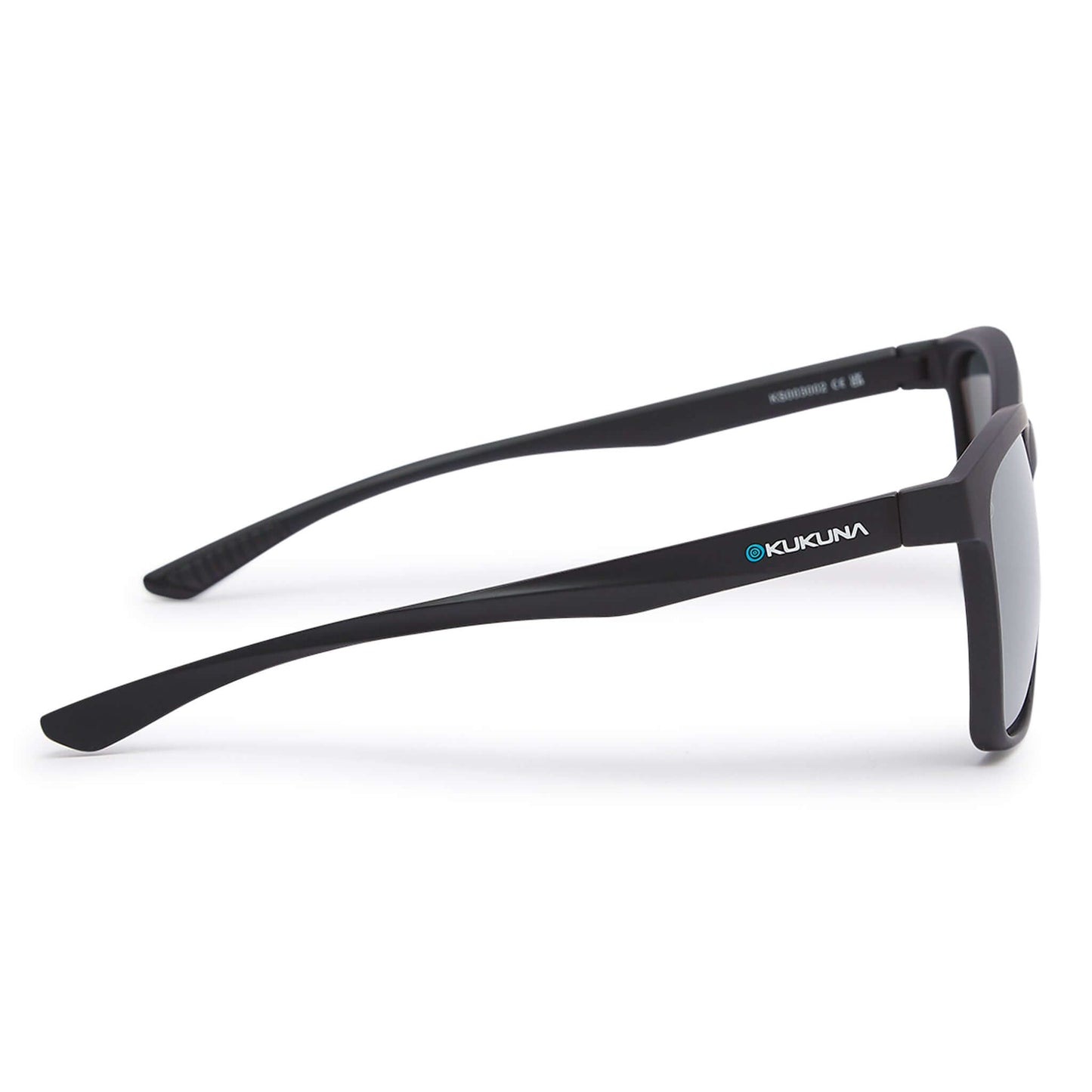 Kukuna Seaton lifestyle sunglasses with grey lenses, black mirror, and matt black TR90 frame, perfect for active use.