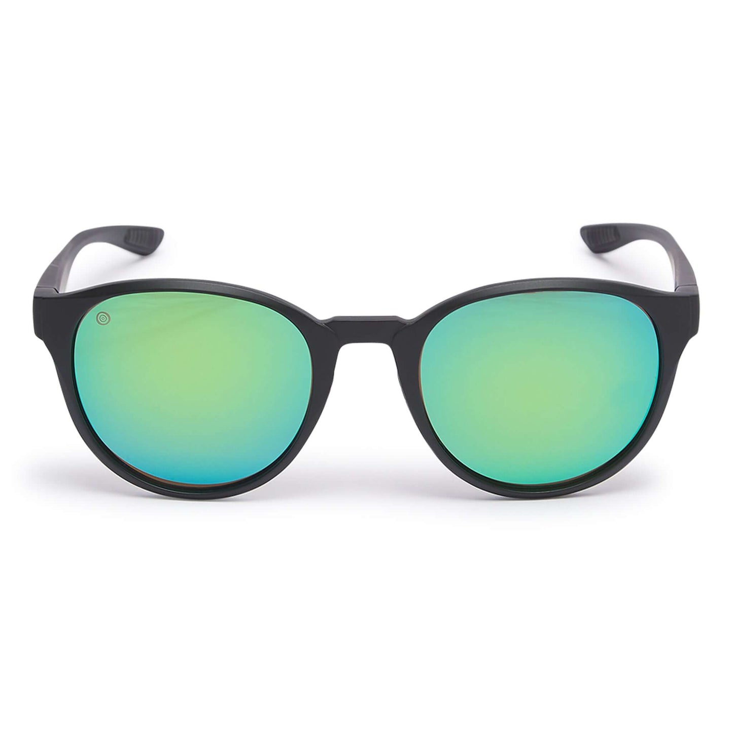 Kukuna® Hope Cove lifestyle sunglasses with green mirror lenses and mat black TR90 frame, perfect for style and UV protection.