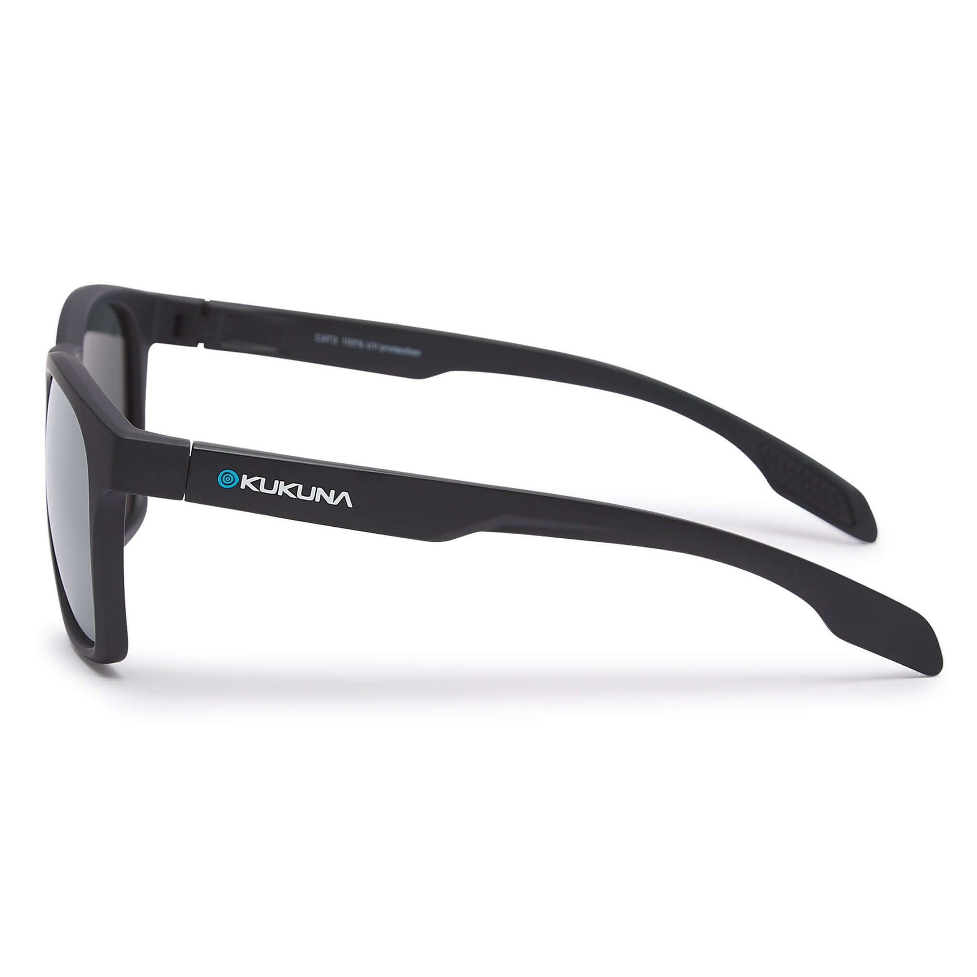 Kukuna® Dawlish durable sports glasses with black frame and  polarised grey mirror lens left side view
