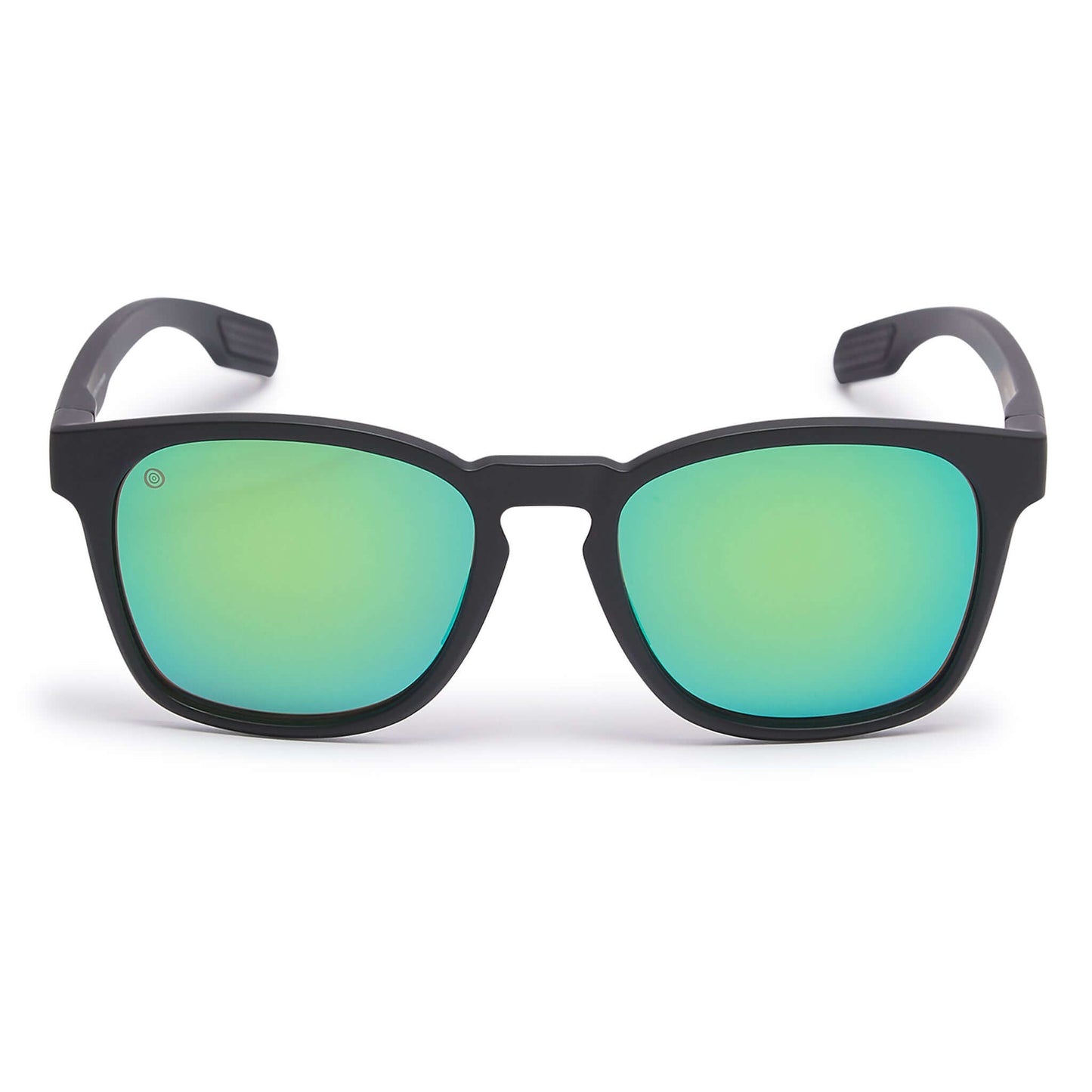 Kukuna® Dawlish lifestyle sunglasses with green mirror lenses and a matte black TR90 frame, perfect for active outdoor adventures.
