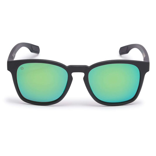 Kukuna® Dawlish lifestyle sunglasses with green mirror lenses and a matte black TR90 frame, perfect for active outdoor adventures.