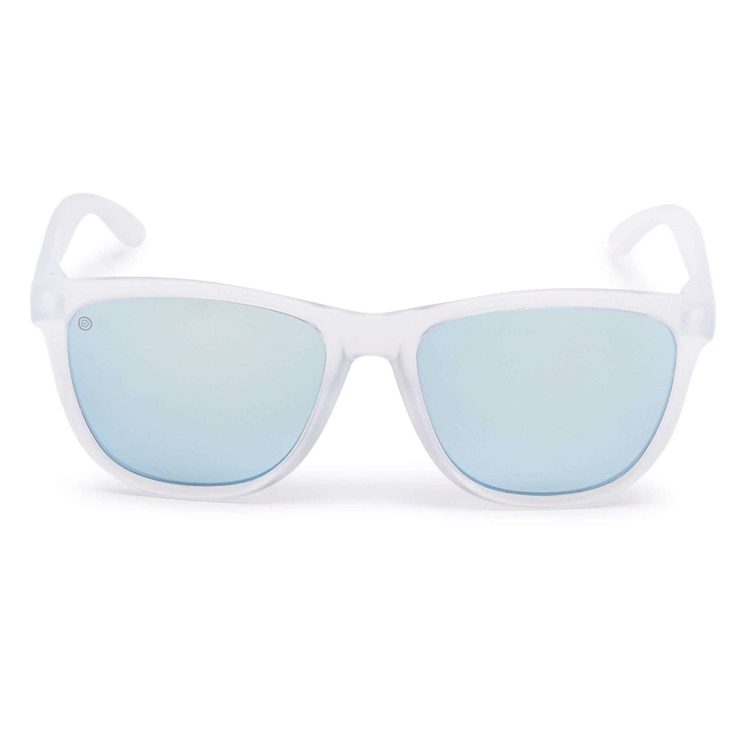 Kukuna® Fistral lifestyle sunglasses with grey lenses, blue mirror, and clear frosted TR90 frame, perfect for outdoor adventures.