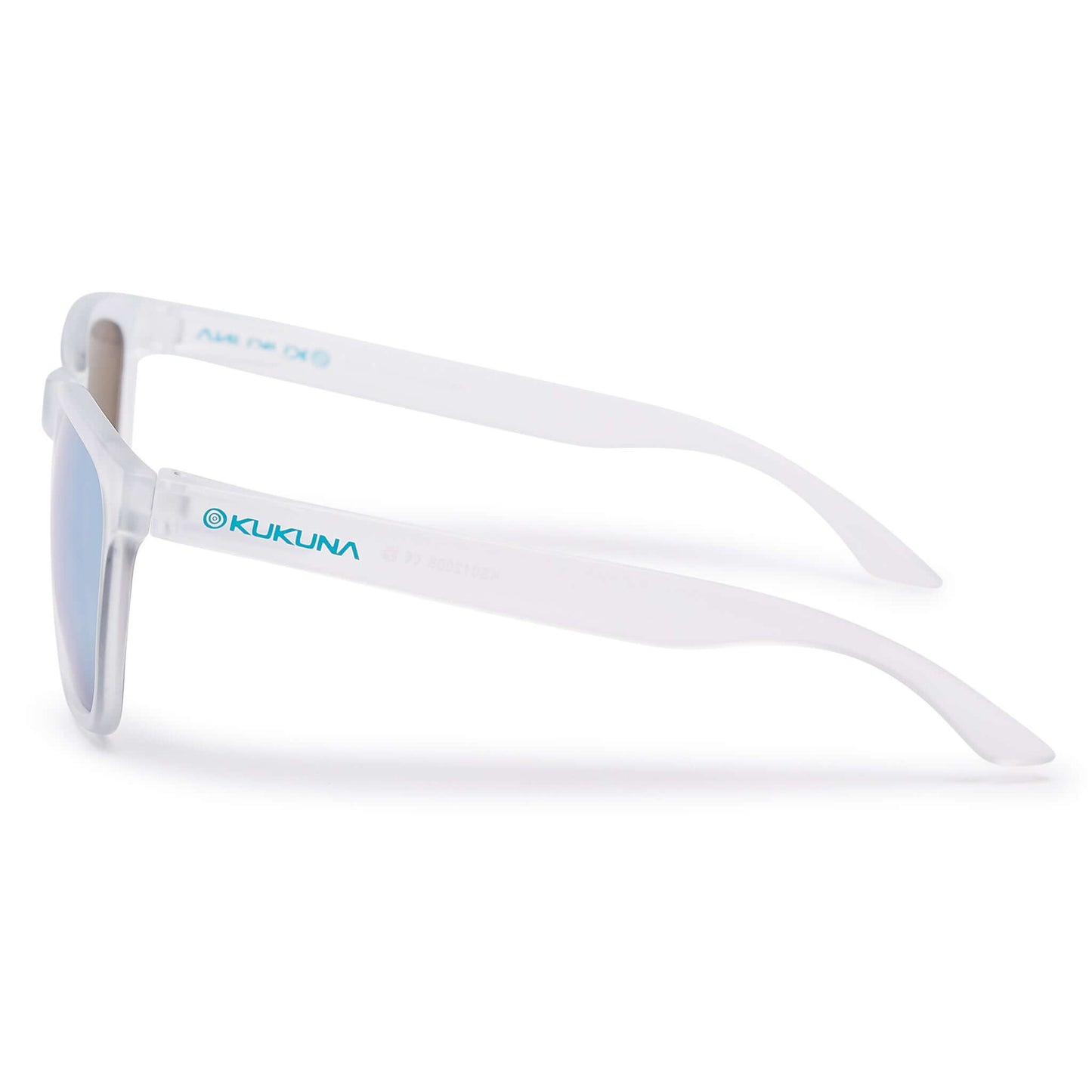Kukuna® Fistral lifestyle sunglasses with grey lens and blue mirror in a clear frosted TR90 frame.
