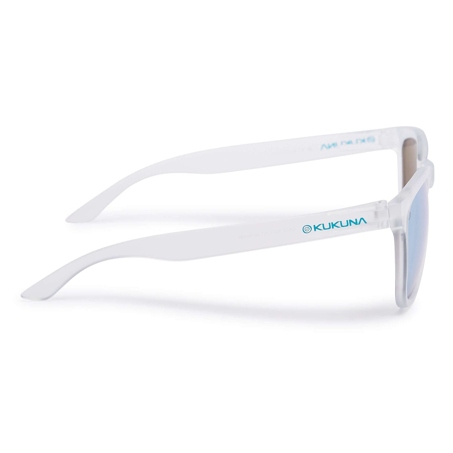 Kukuna® Fistral lifestyle sunglasses with clear frosted frame and blue mirror lens, perfect for outdoor adventures.