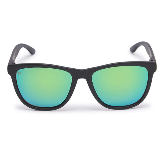 Kukuna® Fistral lifestyle sunglasses in Matt Black frame with Green Mirror lenses for outdoor adventures.