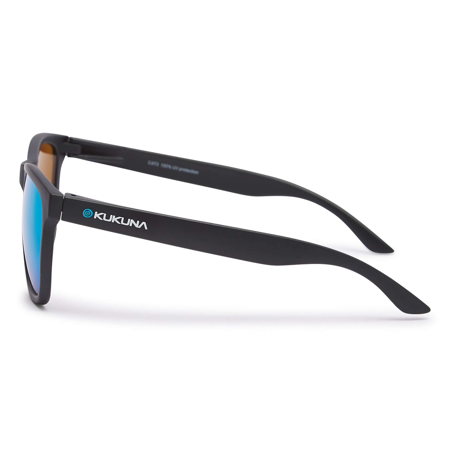 Kukuna® Fistral lifestyle sunglasses with green mirror lenses on a matt black tr90 frame, perfect for outdoor adventures.