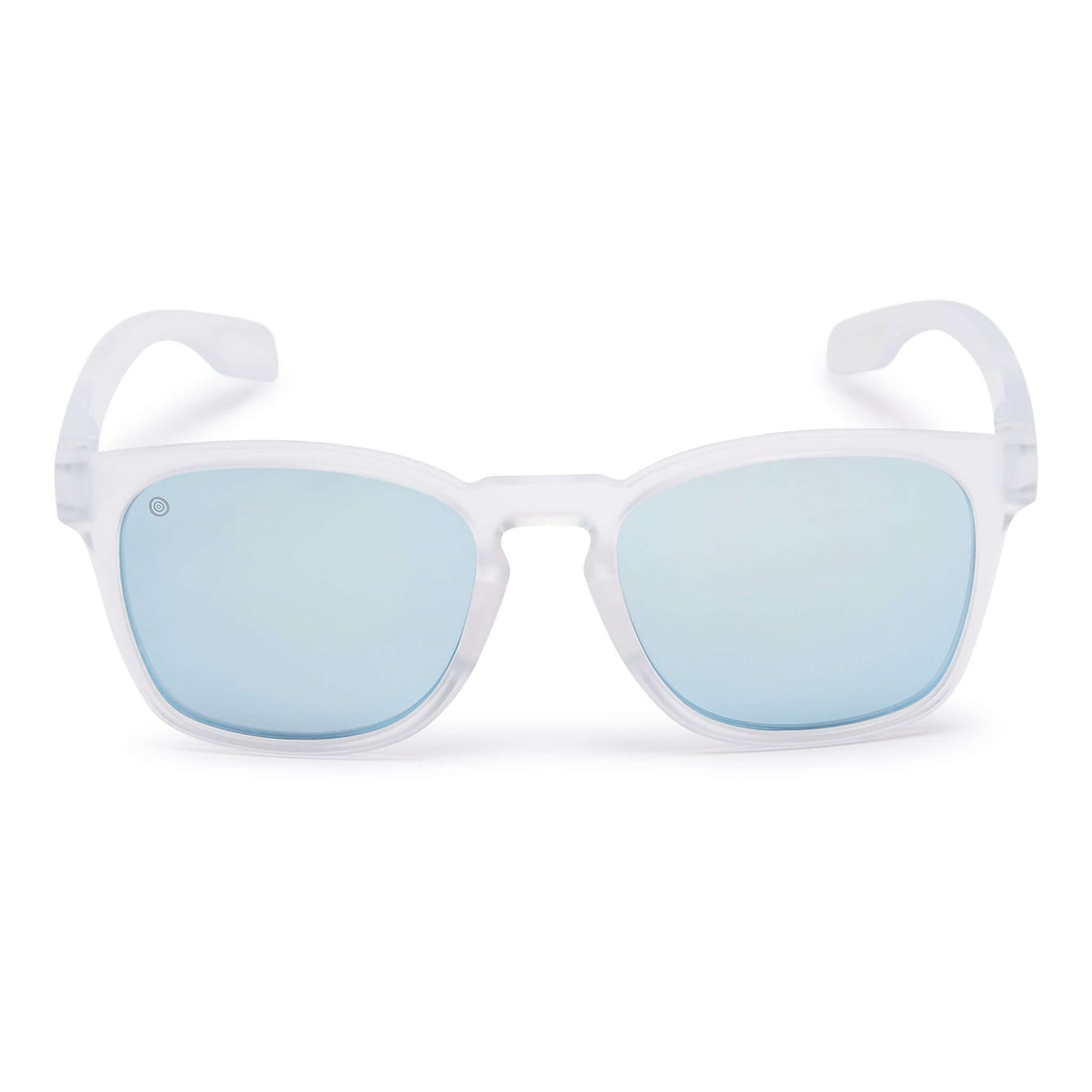 Kukuna® Dawlish lifestyle sunglasses with grey lens and blue mirror in clear frosted TR90 frame, perfect for outdoor adventures.