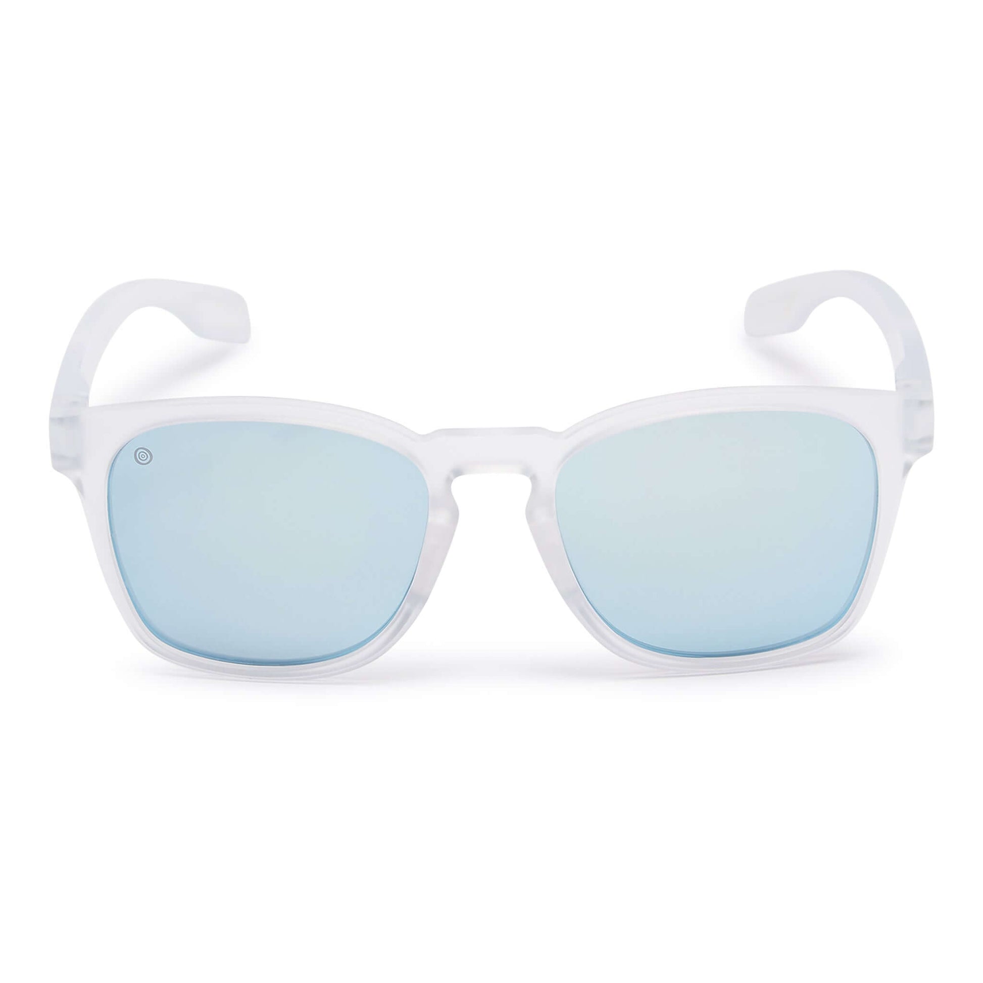 Kukuna® Dawlish lifestyle sunglasses with grey lens and blue mirror in clear frosted TR90 frame, perfect for outdoor adventures.