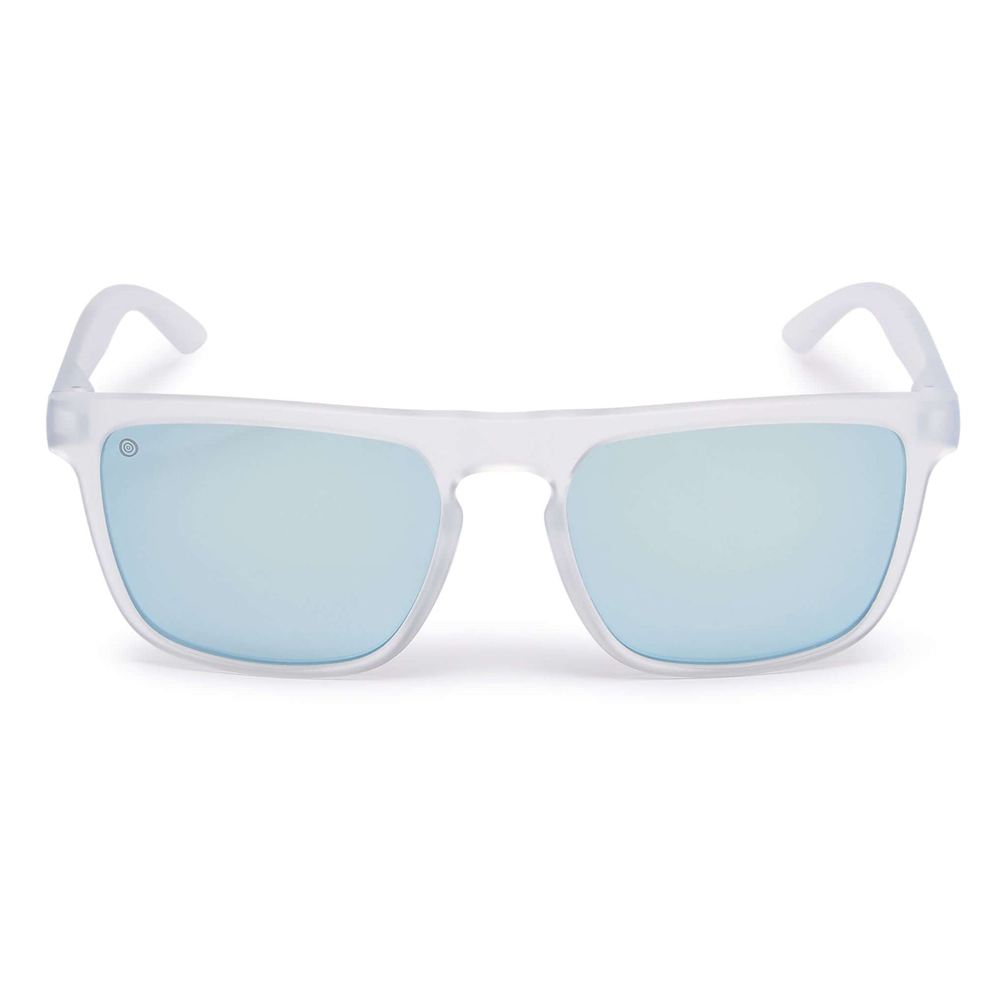 Kukuna Barricane durable sports glasses with clear frosted frame and blue mirror lenses