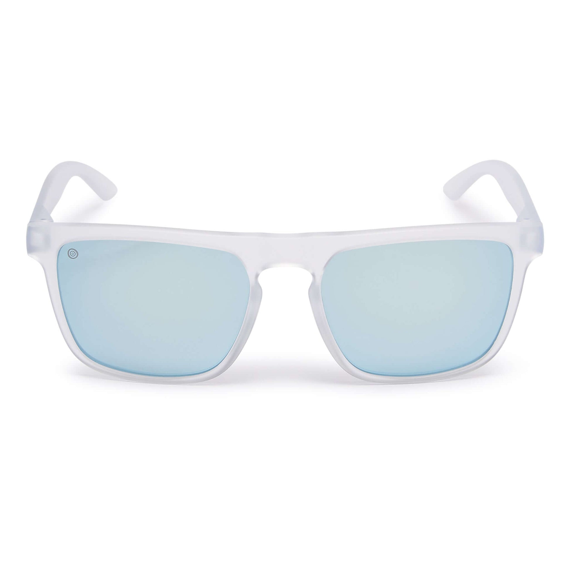 Kukuna Barricane durable sports glasses with clear frosted frame and blue mirror lenses