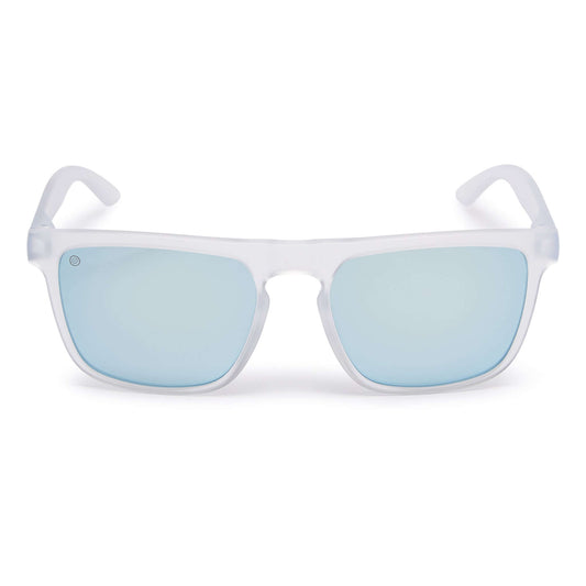 Kukuna Barricane durable sports glasses with clear frosted frame and blue mirror lenses