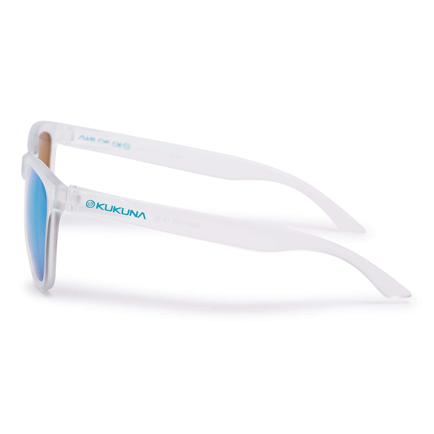 Kukuna® Fistral lifestyle sunglasses with frosted clear frame and green mirror lenses, perfect for outdoor adventures.