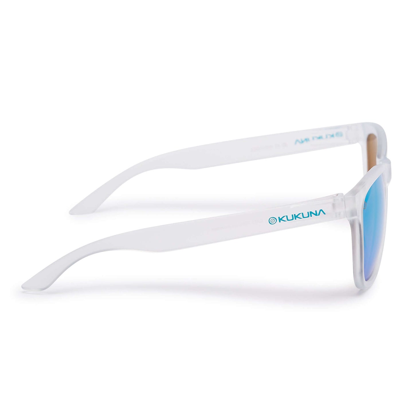 Kukuna® Fistral lifestyle sunglasses with frosted clear frame and green mirror lens, perfect for outdoor adventures.