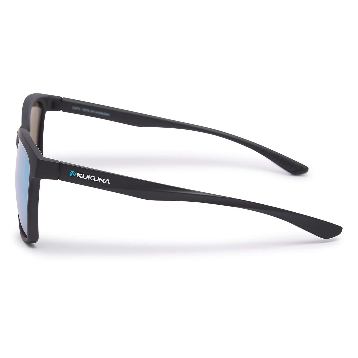 Kukuna® Seaton sunglasses with grey lens and blue mirror finish, featuring a matte black TR90 frame for a sleek look.