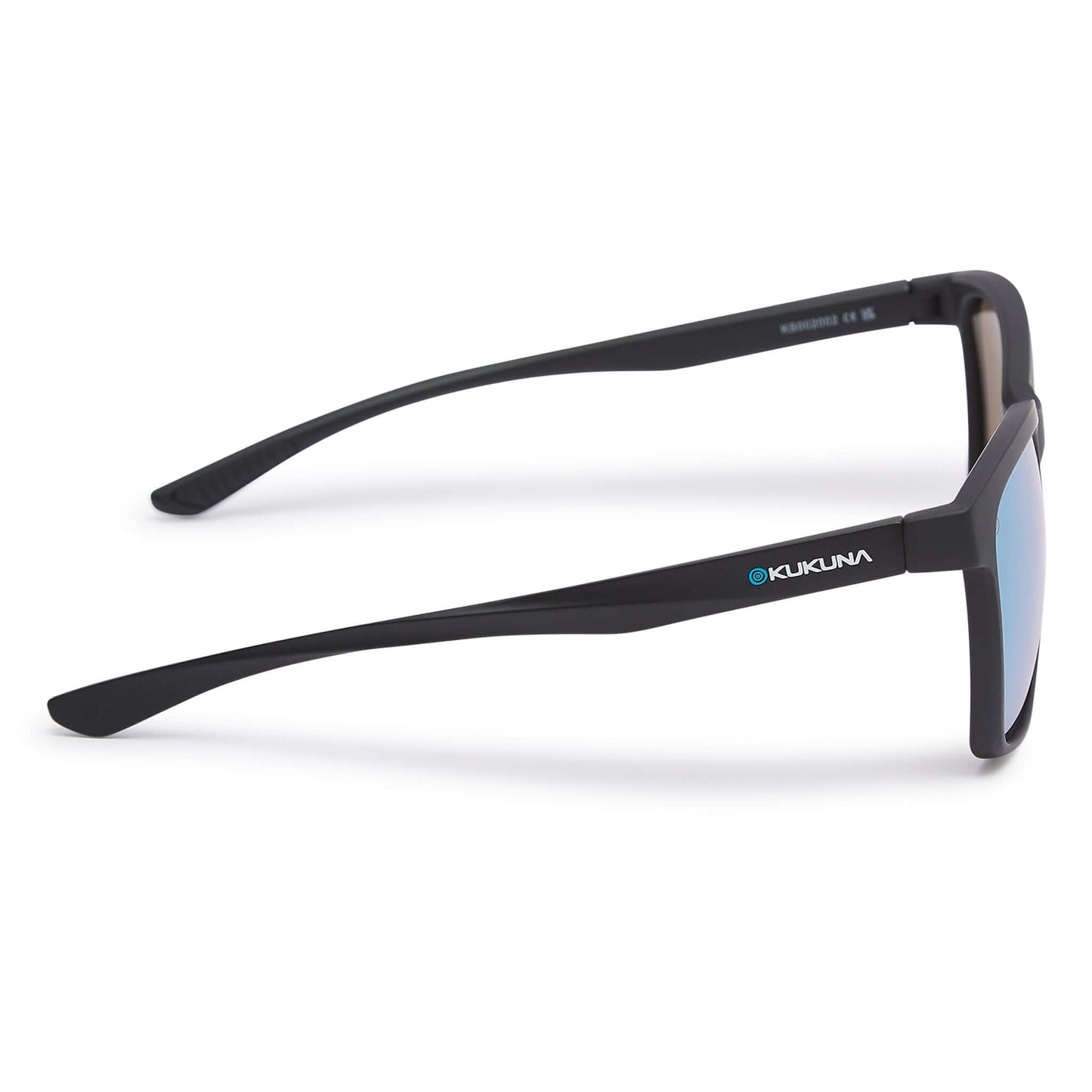 Kukuna Seaton lifestyle sunglasses with grey lens and blue mirror, featuring a sleek matt black TR90 frame.