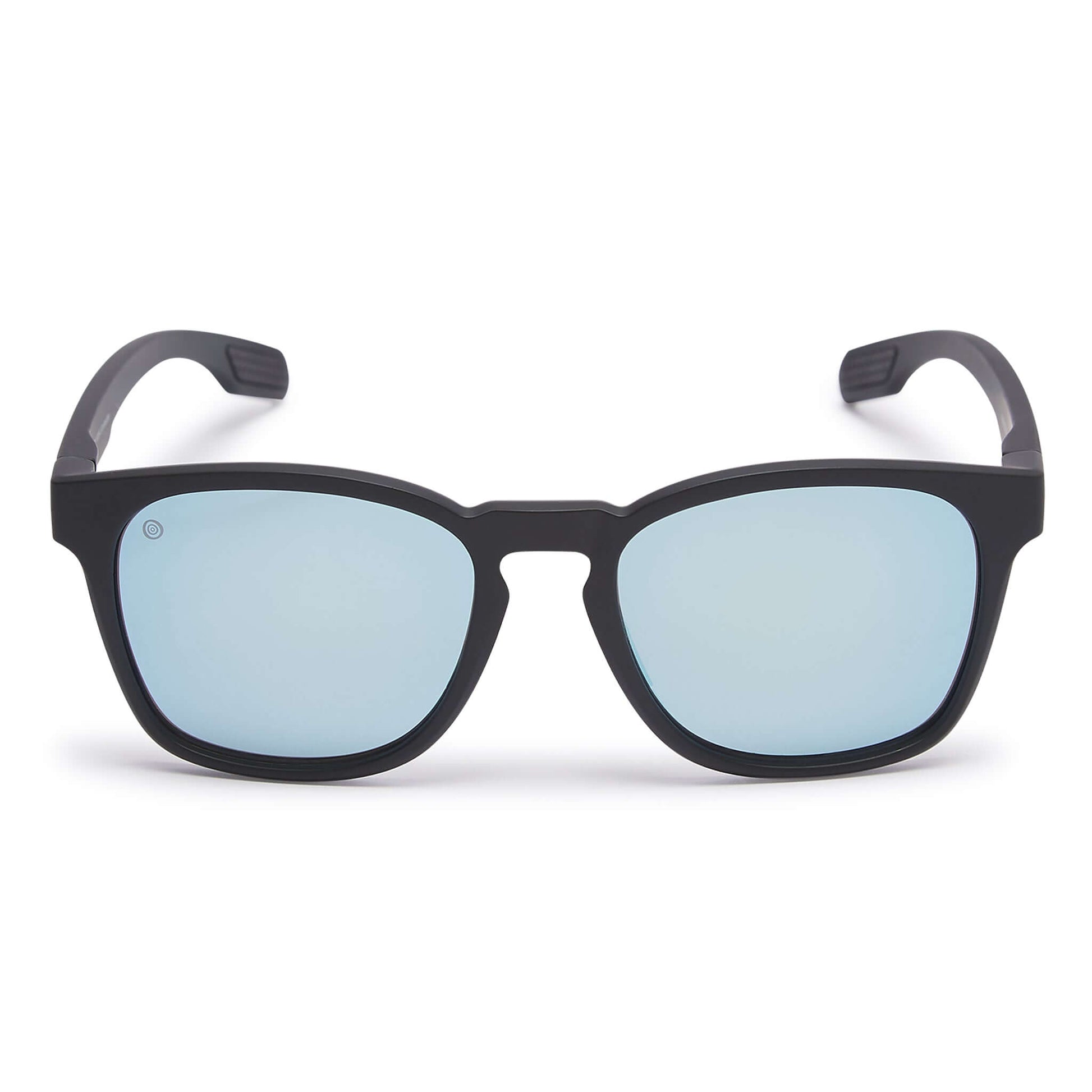 Kukuna® Dawlish lifestyle sunglasses with grey lens and blue mirror, featuring a matte black TR90 frame.