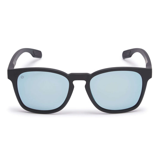 Kukuna® Dawlish lifestyle sunglasses with grey lens and blue mirror, featuring a matte black TR90 frame.