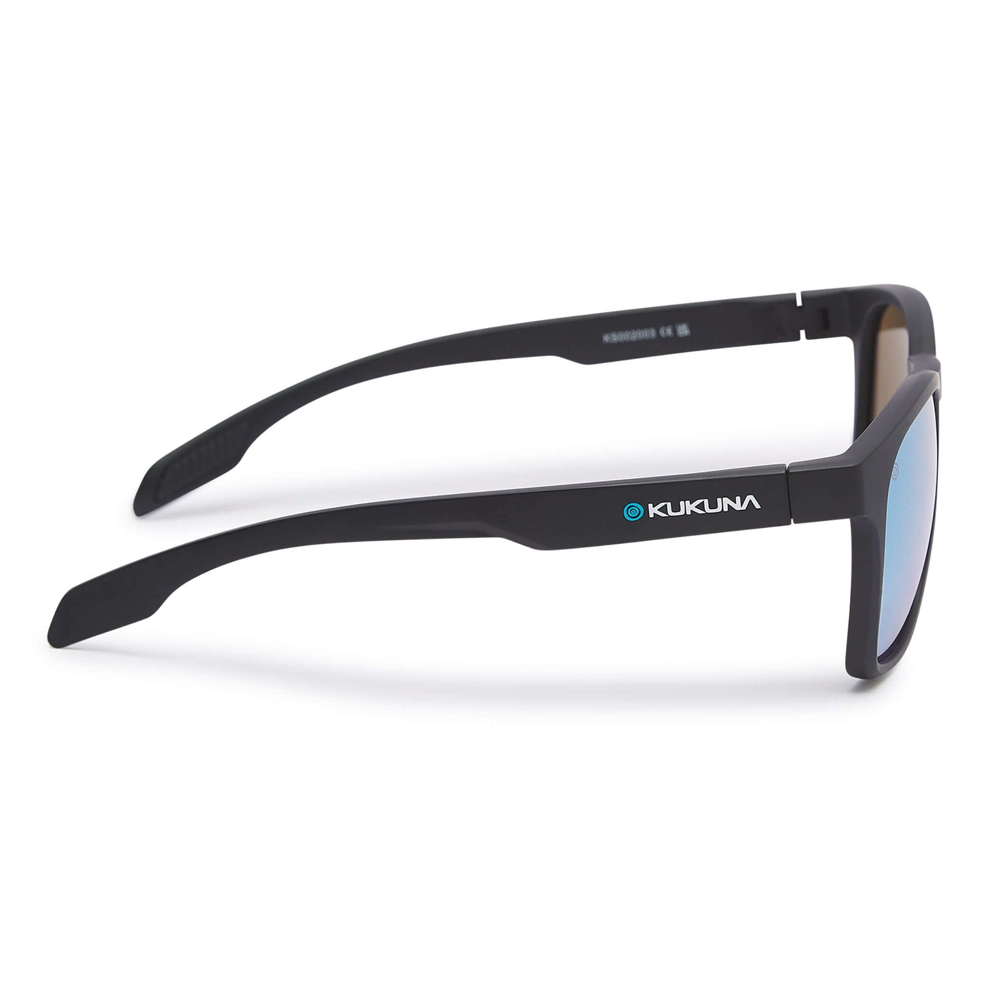 Kukuna® Dawlish lifestyle sunglasses in matt black TR90 frame with blue mirror grey lens, perfect for outdoor adventures.