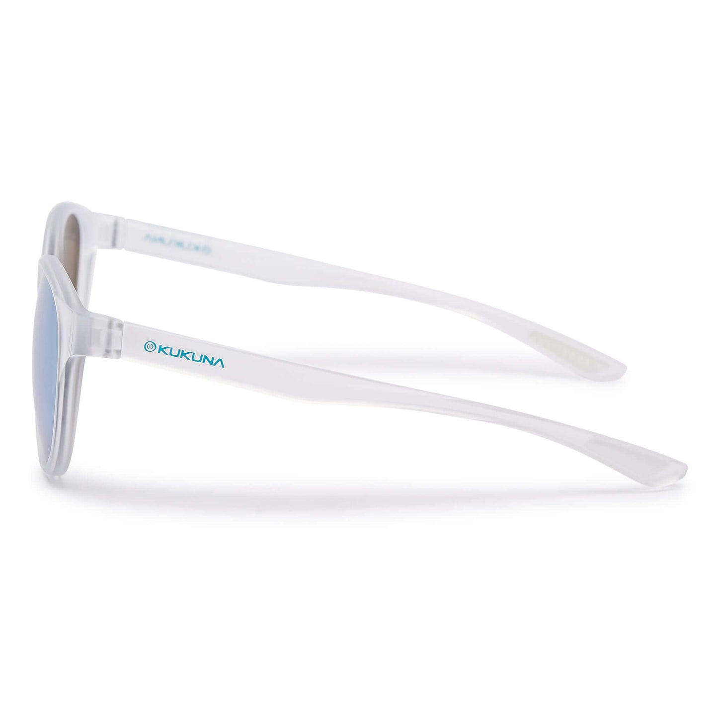 Kukuna® Hope Cove lifestyle sunglasses with clear frosted frame and grey lenses, featuring blue mirror for stylish protection.