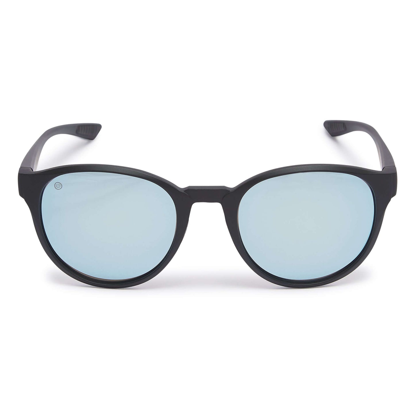 Kukuna® Hope Cove lifestyle sunglasses with grey lens and blue mirror, featuring a matte black TR90 frame.