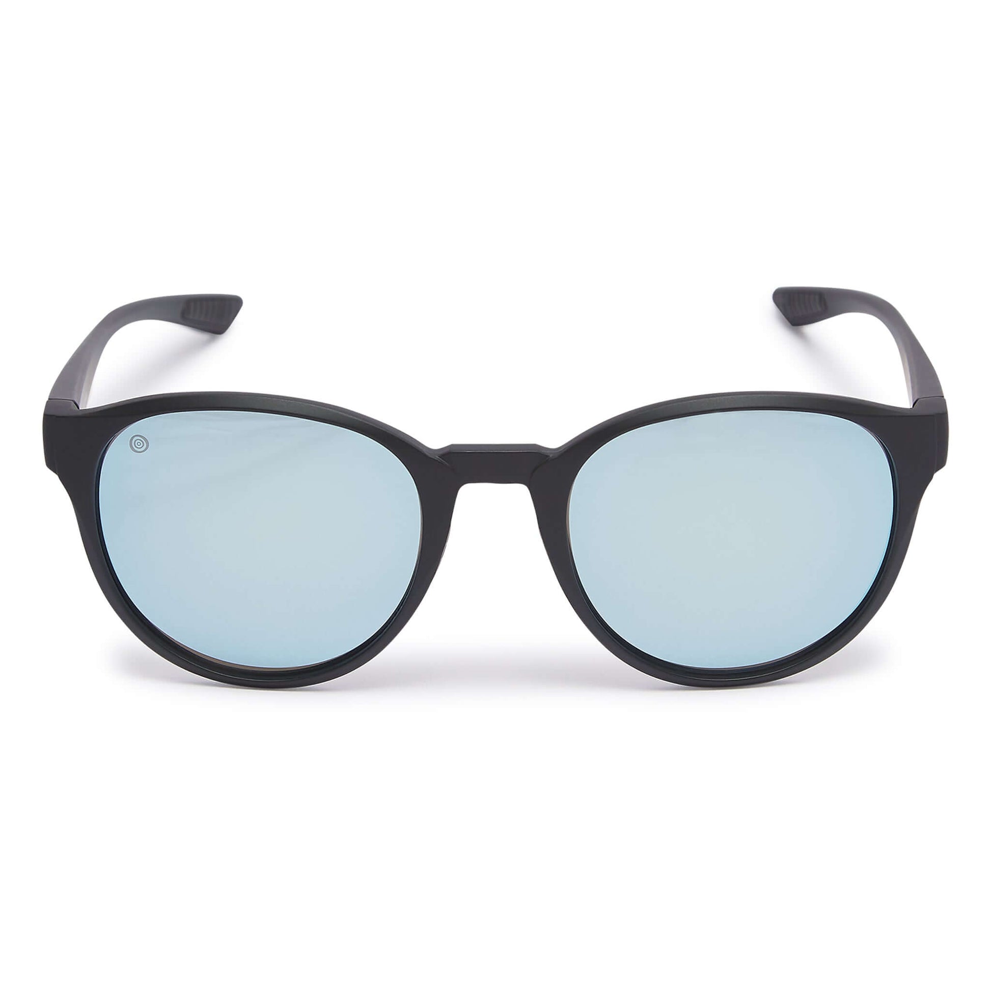 Kukuna® Hope Cove lifestyle sunglasses with grey lens and blue mirror, featuring a matte black TR90 frame.