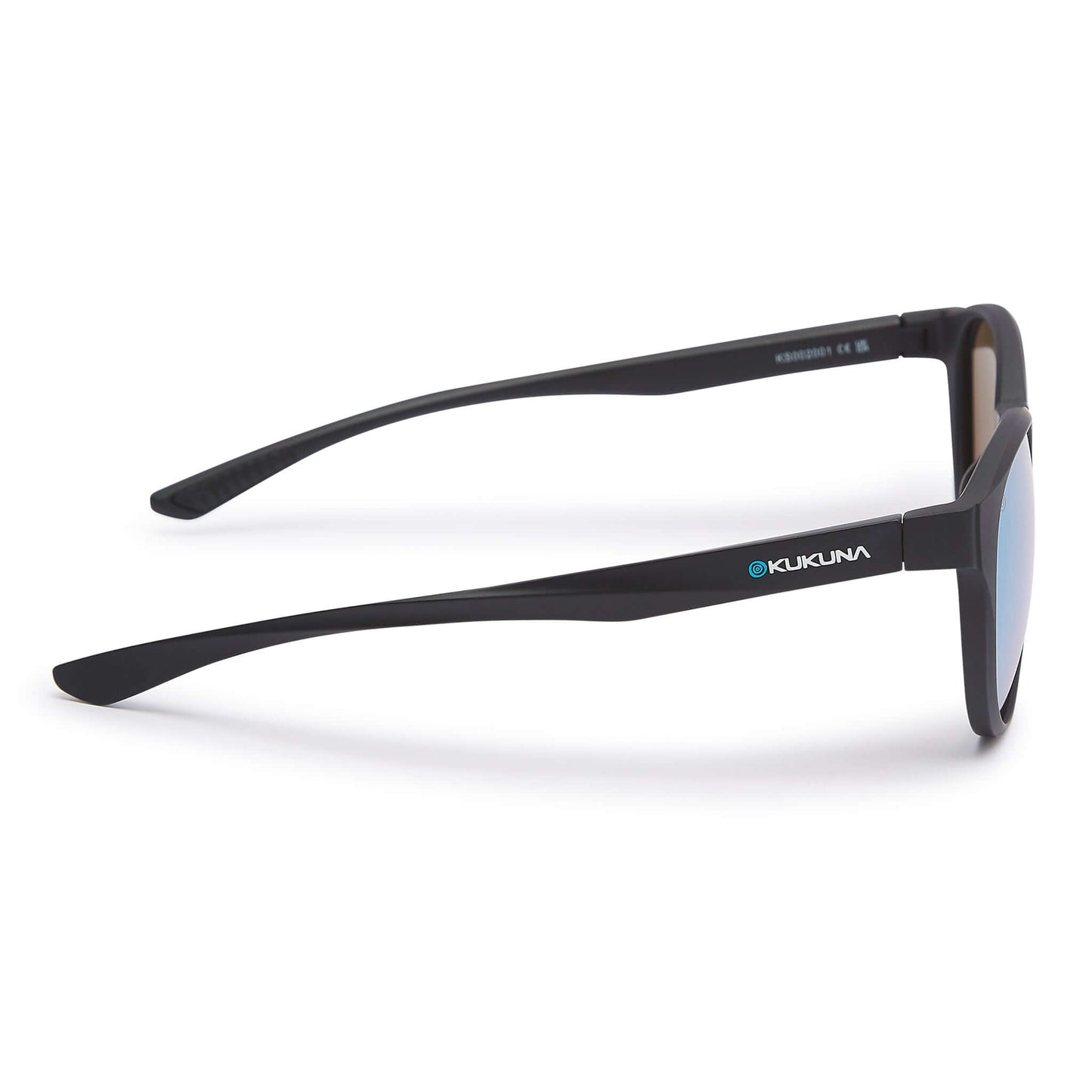 Kukuna® Hope Cove lifestyle sunglasses with grey lens and blue mirror, featuring a matte black TR90 frame.