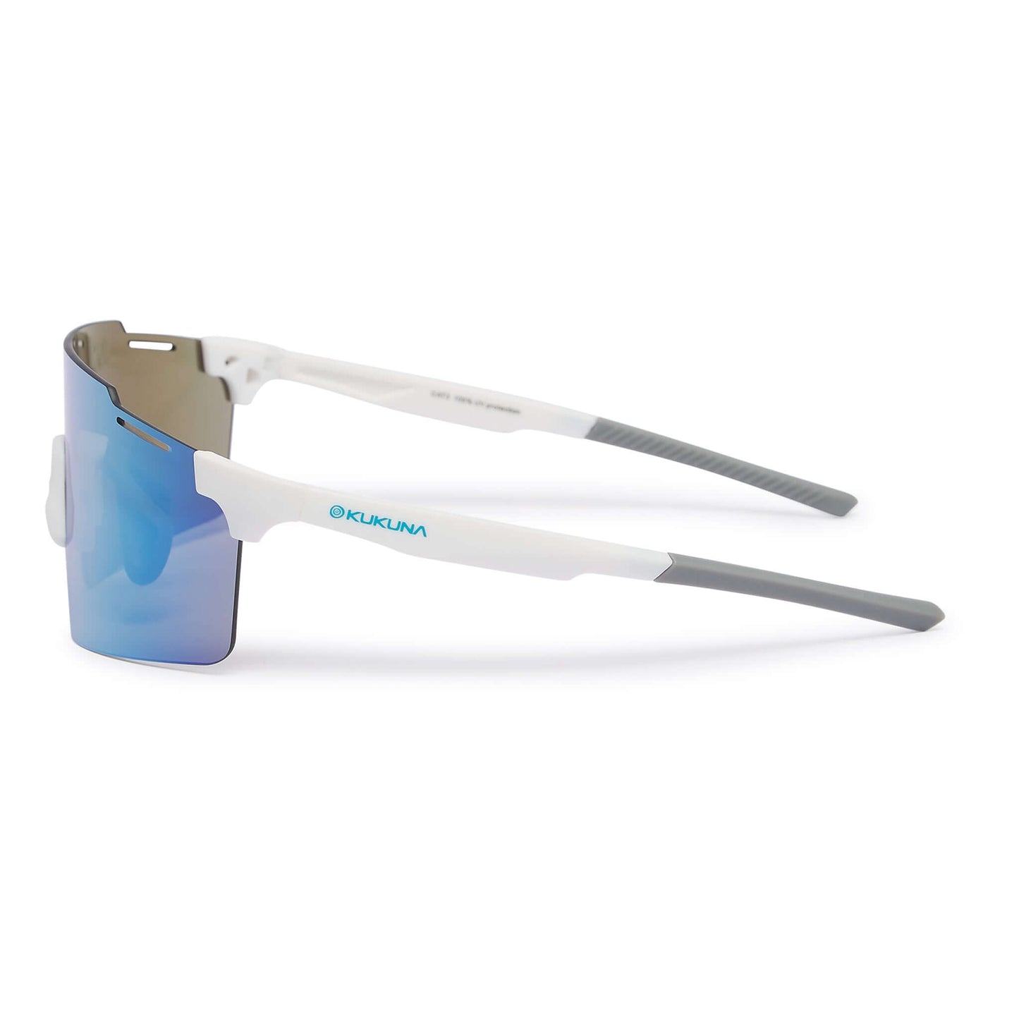 Kukuna® Element Performance sunglasses with grey lens and blue mirror, featuring a matte white TR90 frame.