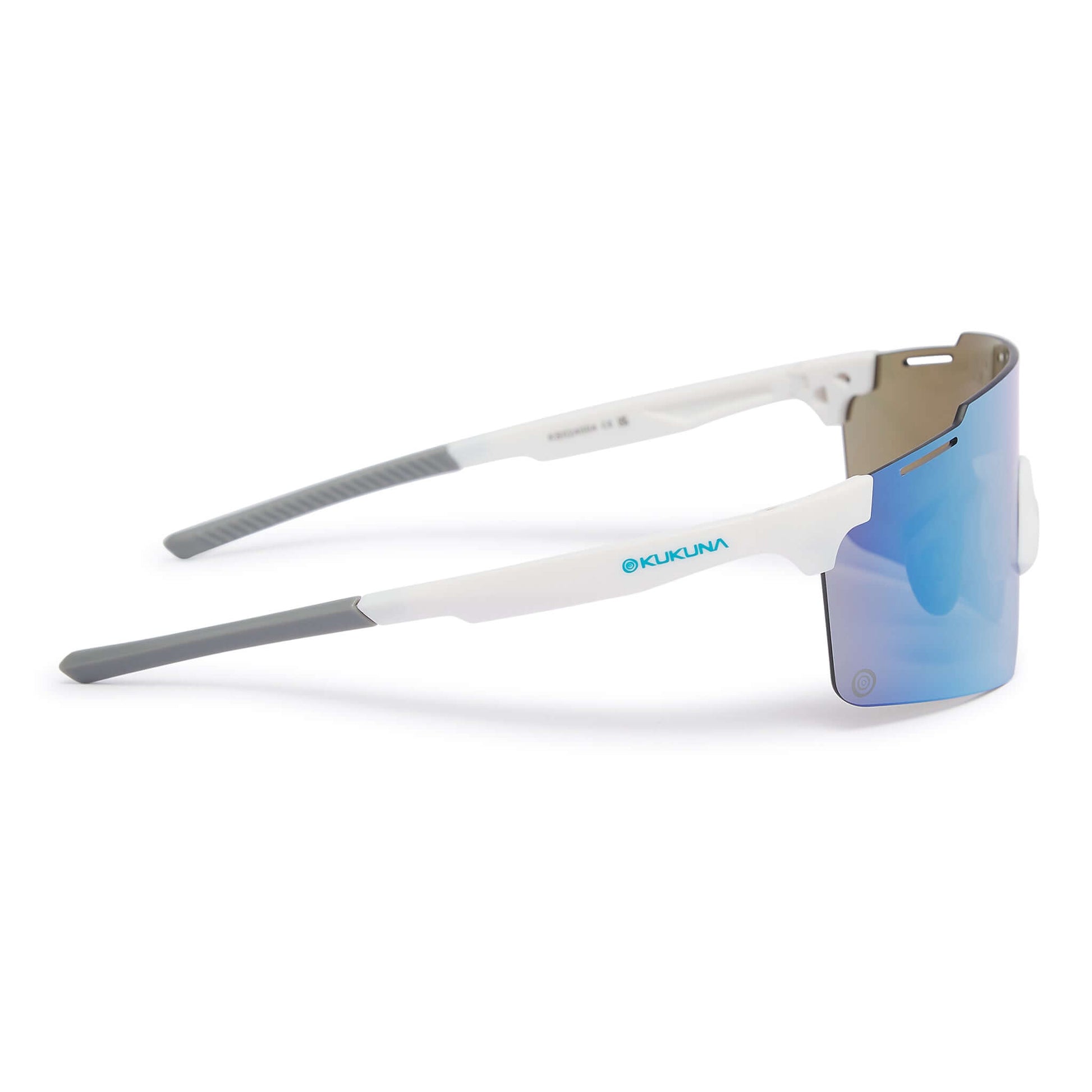 Kukuna® Element performance sunglasses in matte white TR90 frame with blue mirror lens and heat-resistant features.