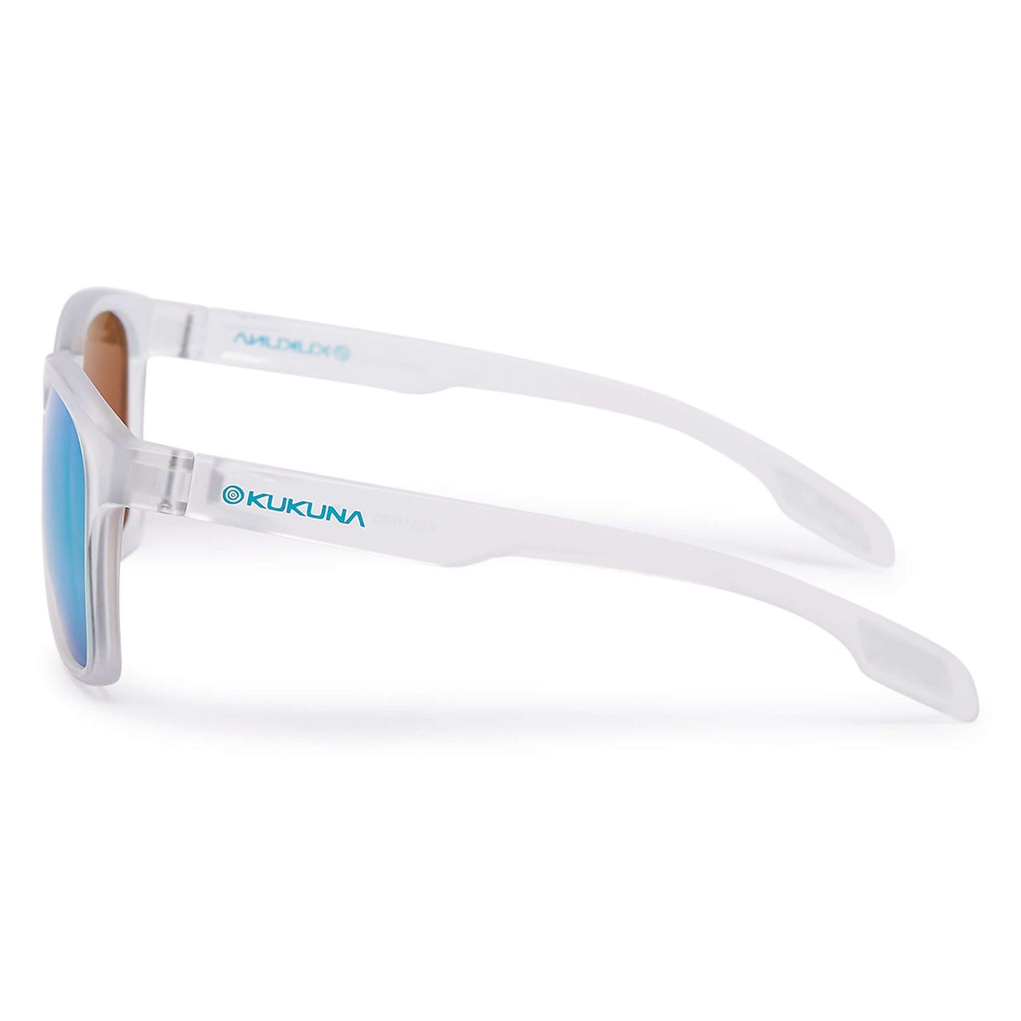 Kukuna® Dawlish lifestyle sunglasses in clear frosted frame with green mirror lenses, perfect for active outdoor adventures.
