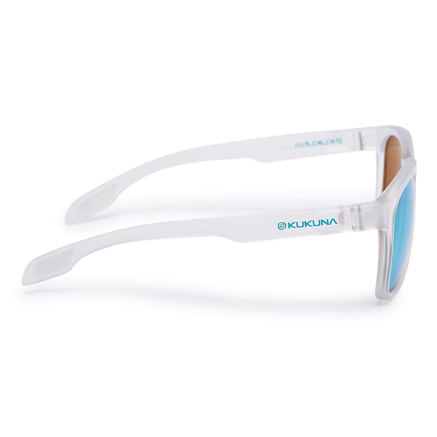 Kukuna® Dawlish lifestyle sunglasses with clear frosted frame and green mirror lenses, perfect for outdoor adventures.