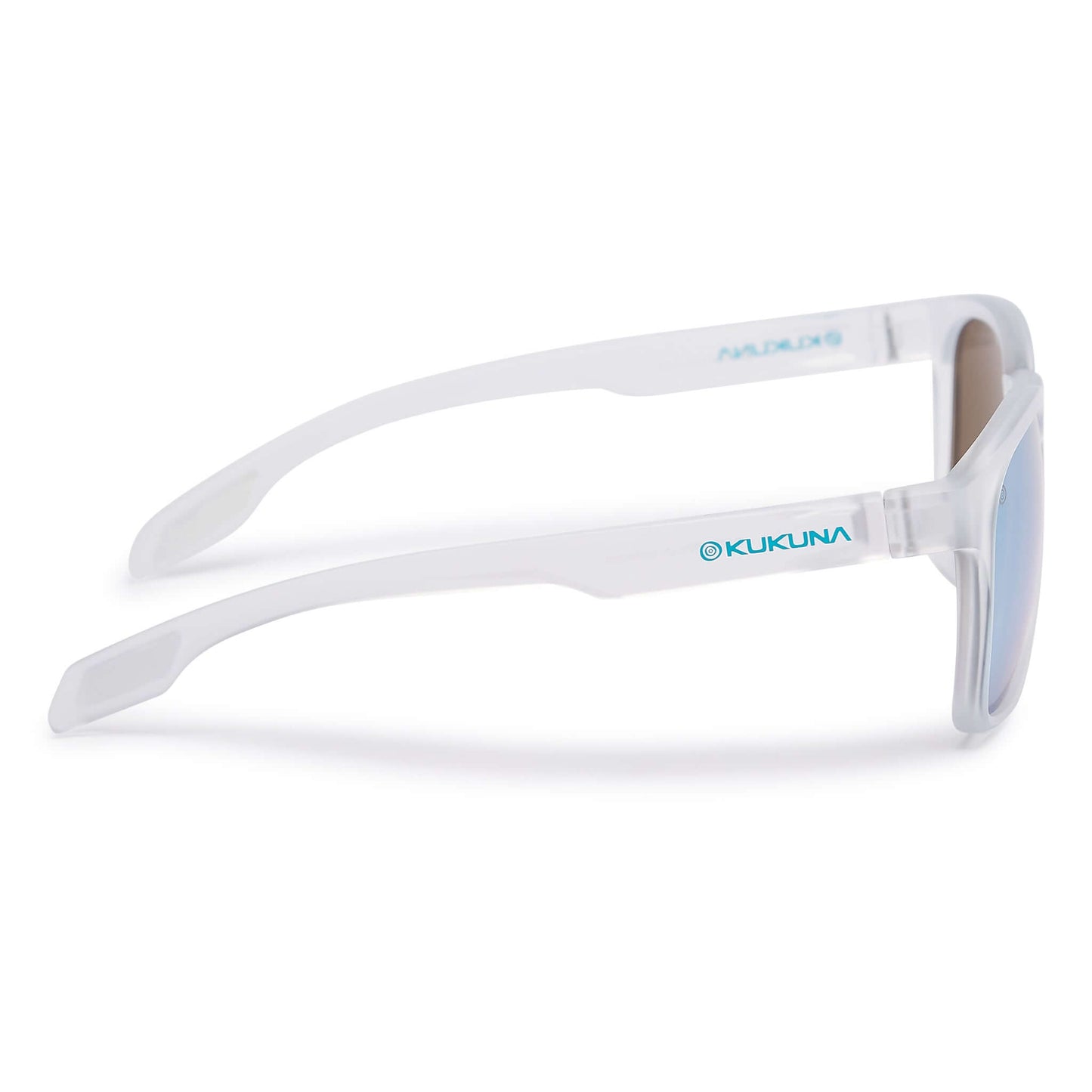 Kukuna® Dawlish lifestyle sunglasses with clear frosted TR90 frame and blue mirror lens, perfect for outdoor adventures.