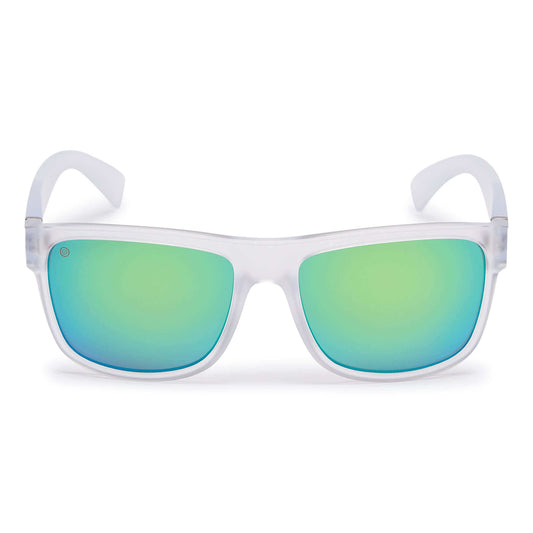 Kukuna® Nanjizal lifestyle sunglasses with clear frosted frame and green mirror lens for ultimate style and performance.