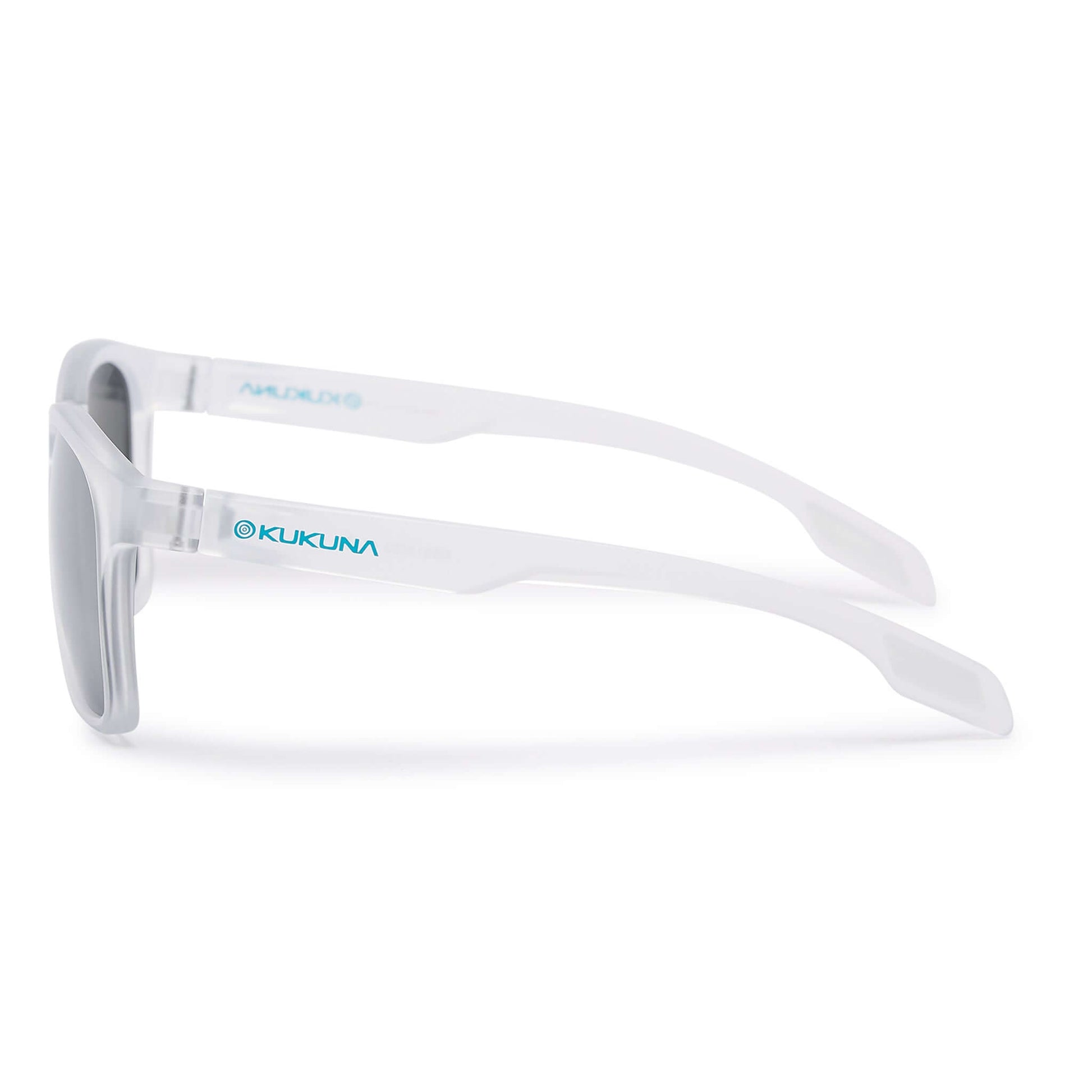 Kukuna® Dawlish lifestyle sunglasses in clear frosted frame with grey lens, perfect for outdoor adventures.