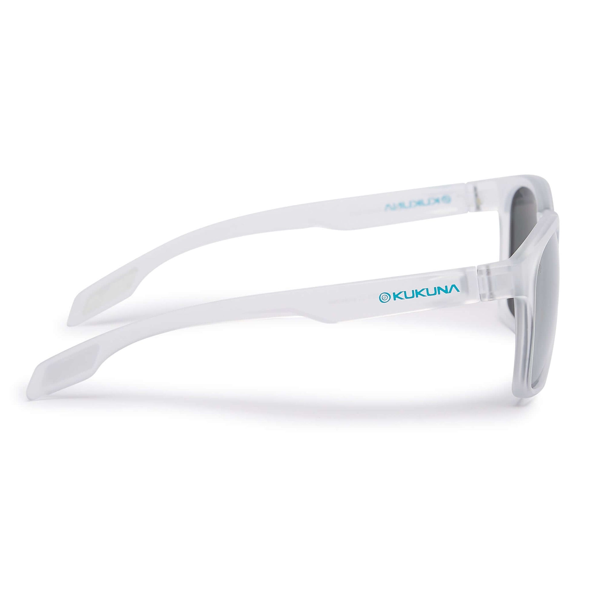 Kukuna® Dawlish lifestyle sunglasses with clear frosted TR90 frame and grey lens, perfect for outdoor adventures.